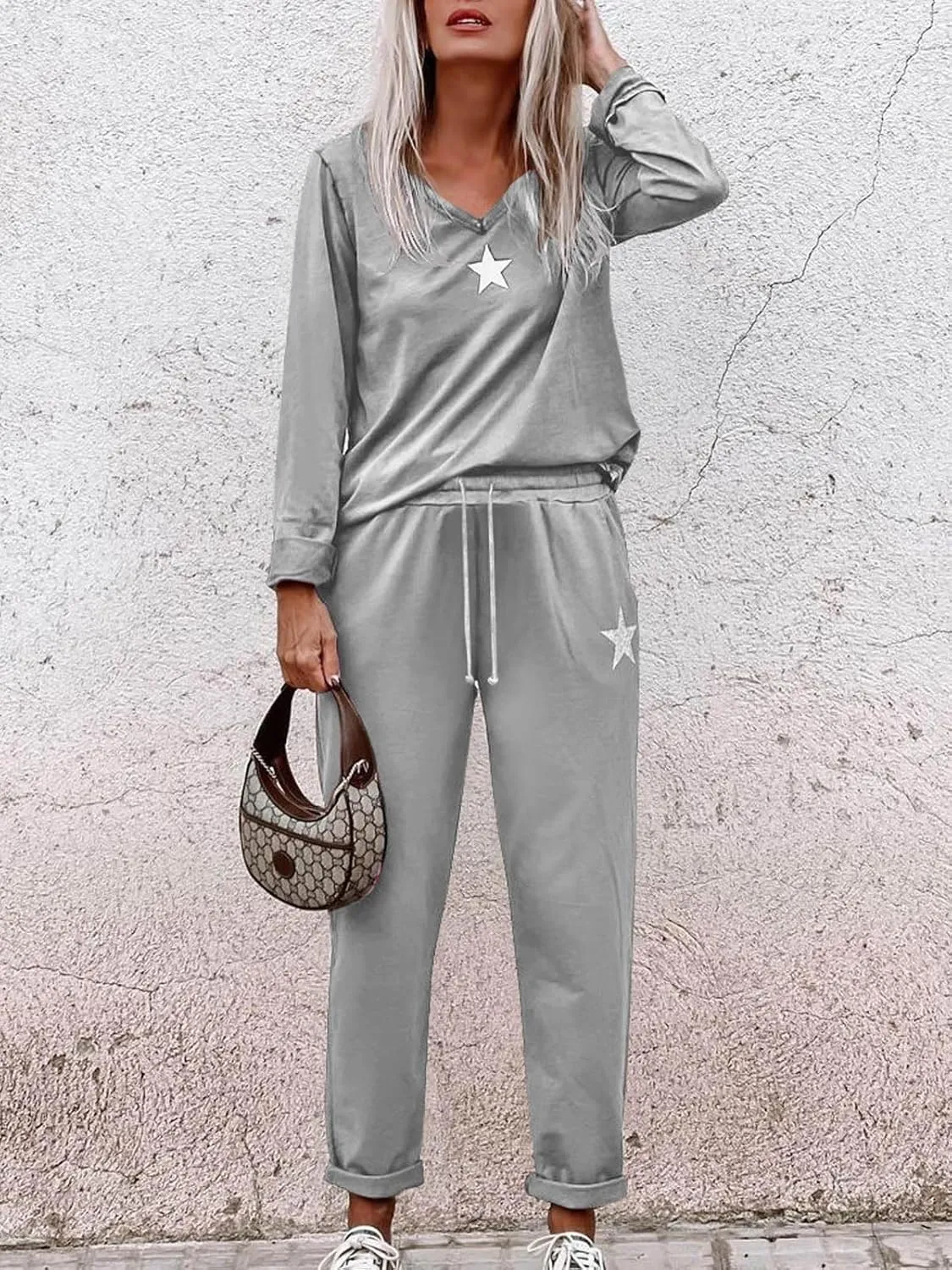 Paintcolors Women's 2 Piece Outfit Long Sleeve Crewneck Tracksuit Solid Color Sweatsuit Lounge Matching Set with Pockets