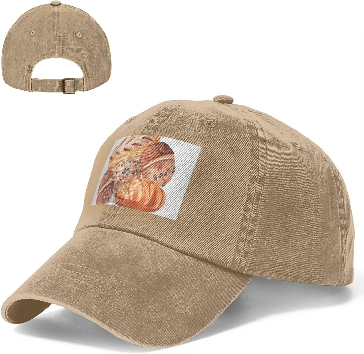 Painted Bread Unisex Baseball Cap Breathable Cotton Trucker Hat Classic Denim Dad Hat Summer Sun Hat
