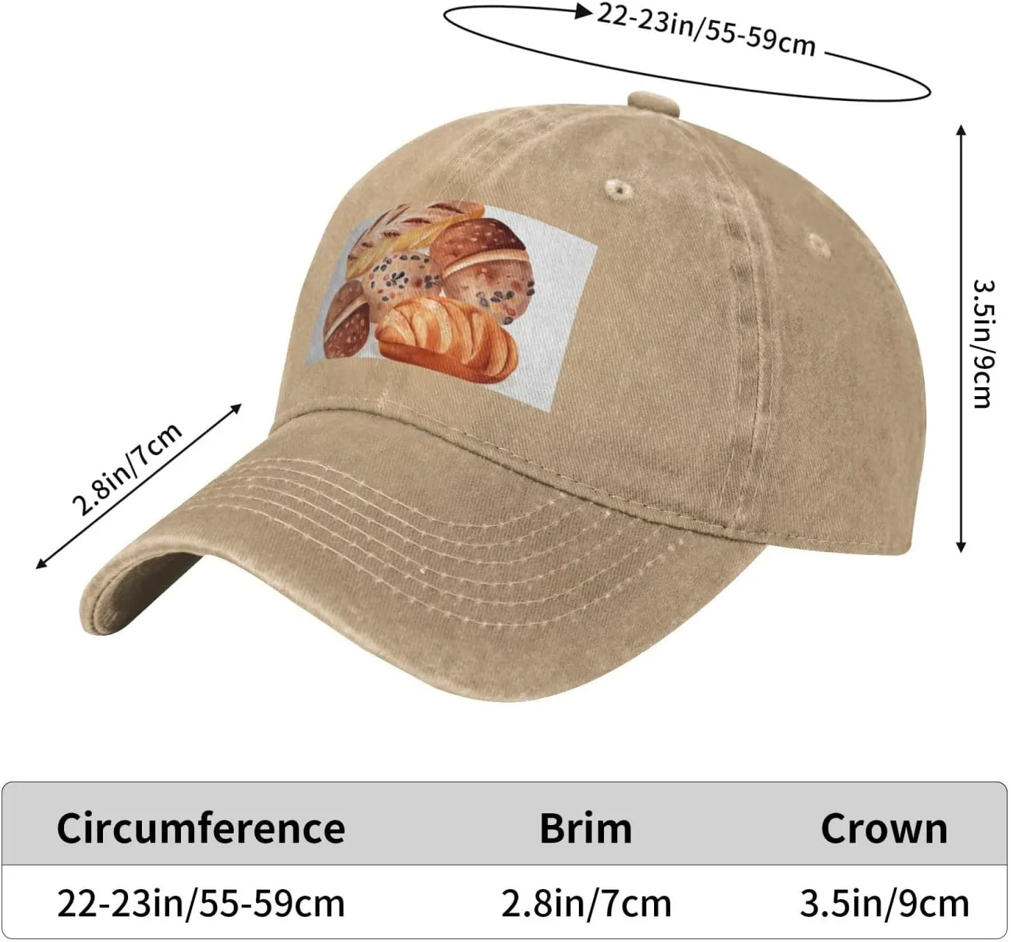 Painted Bread Unisex Baseball Cap Breathable Cotton Trucker Hat Classic Denim Dad Hat Summer Sun Hat