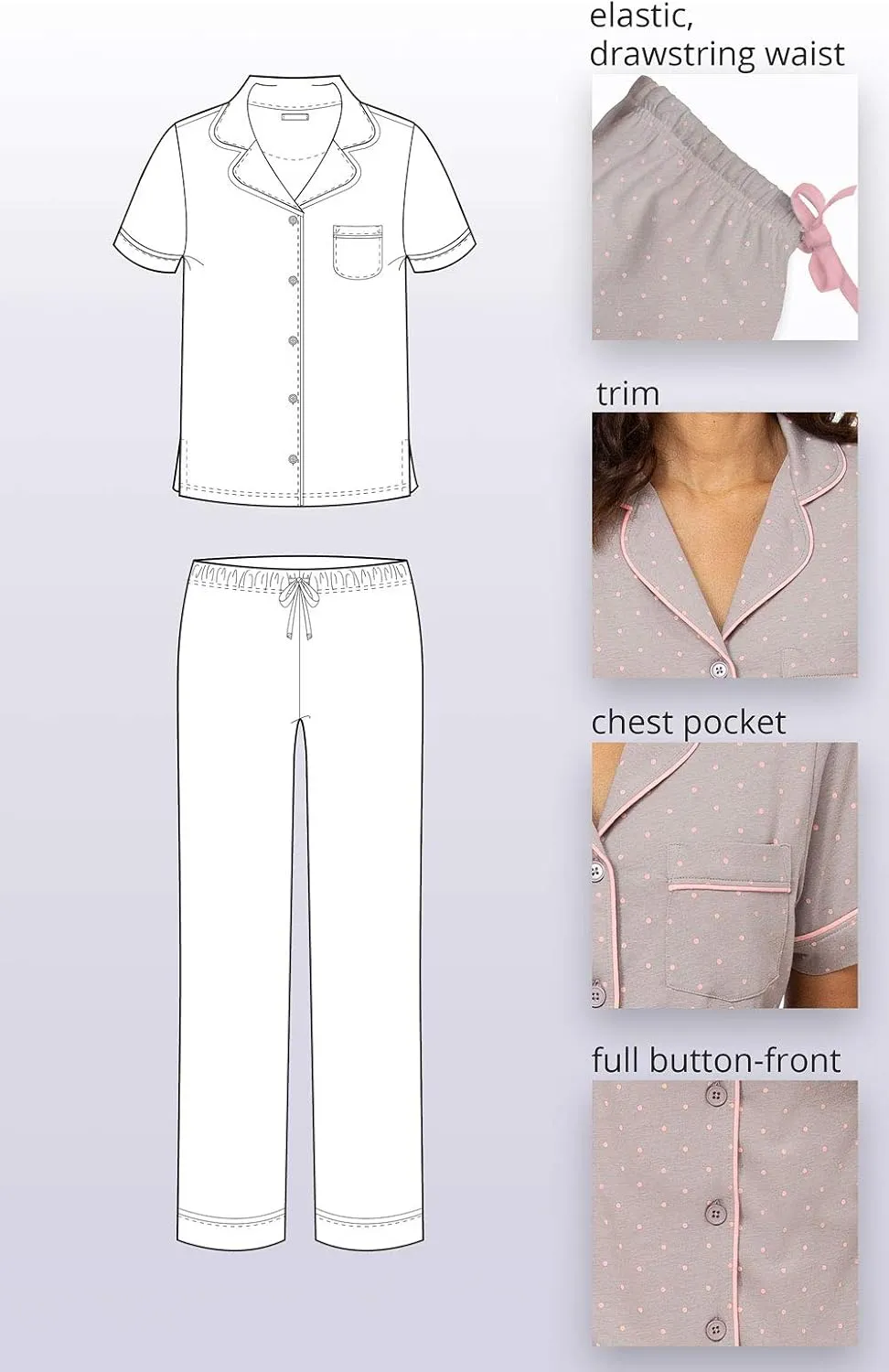 PajamaGram Women’s Pajamas - PJ For Women Set, Short Sleeve, 100% Cotton