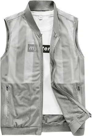 PEHMEA Men's Summer Casual Lightweight Breathable Mesh Cycling Travel Photo Zipper Vest