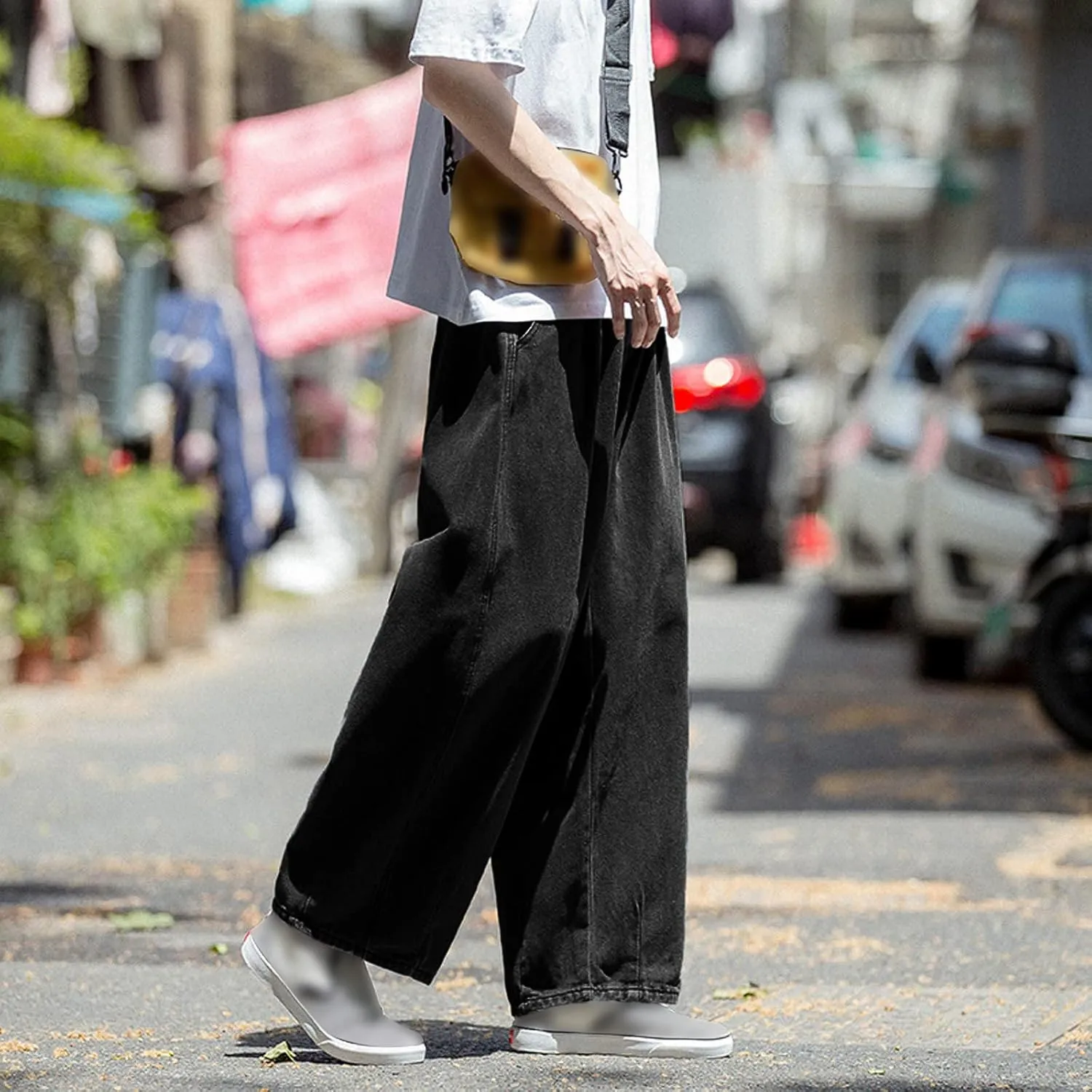 PGOJUNI Men's Baggy Jeans Retro Hip Hop Wide Leg Denim Pants Stretchy Loose fit Straight Leg Jeans Trousers 90s Streetwear
