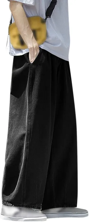 PGOJUNI Men's Baggy Jeans Retro Hip Hop Wide Leg Denim Pants Stretchy Loose fit Straight Leg Jeans Trousers 90s Streetwear