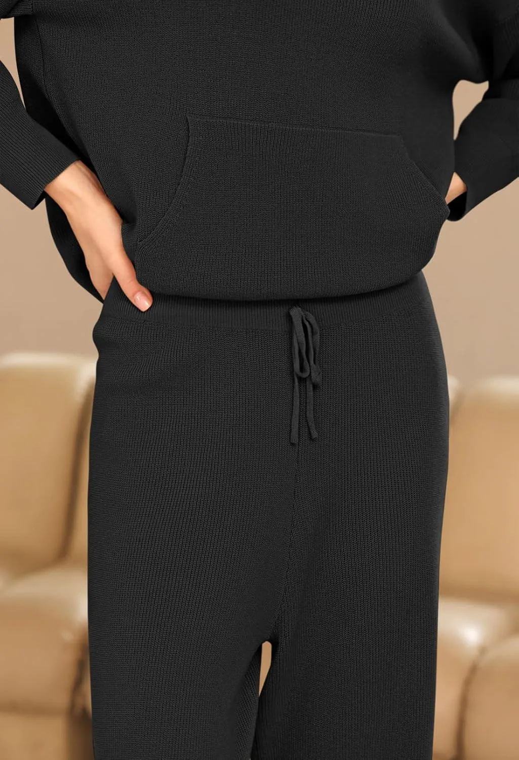 Pink Queen Sweater Set for Women Pullover Hoodie Matching Wide Leg Pants Loose Knitted Sweatsuit with Pocket