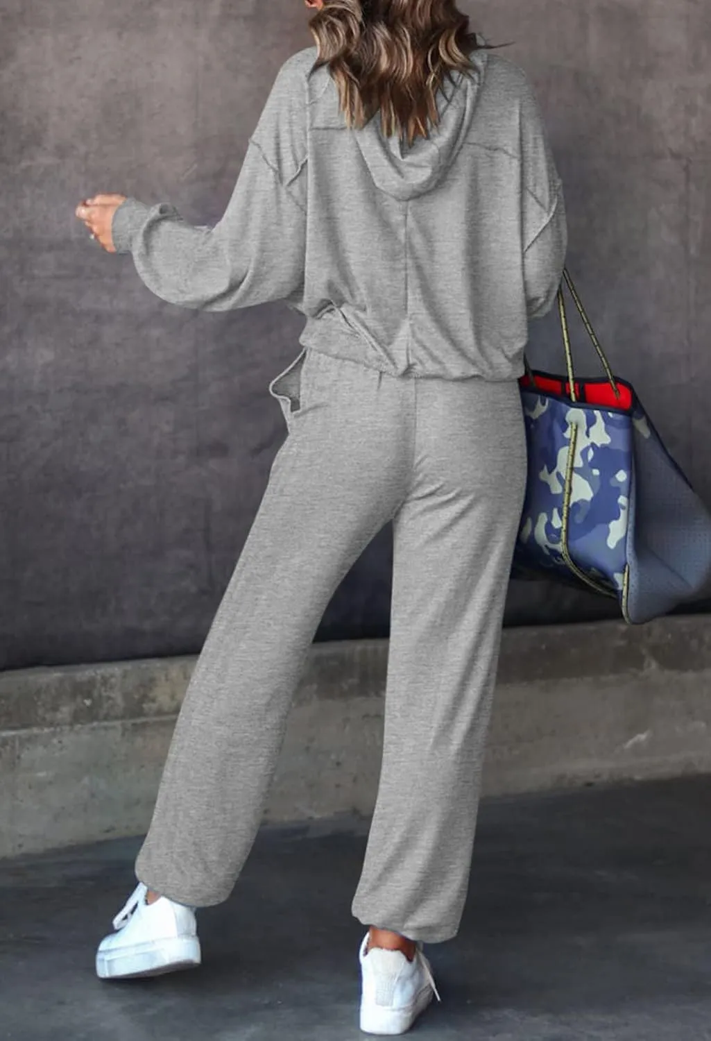 Pink Queen Womens 2 Piece Sweatsuit Outfits Long Sleeve Cutout Hoodies and Drawstring Pants Tracksuit Lounge Set with Pockets