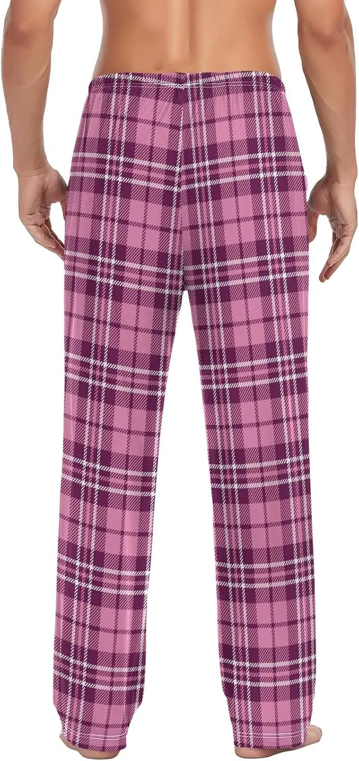 Plaid Decor Mens Pajama Pants Hot Pink Plaid Tartan Funny Pajama Bottoms for Men Lounge Pants S