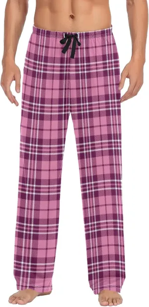 Plaid Decor Mens Pajama Pants Hot Pink Plaid Tartan Funny Pajama Bottoms for Men Lounge Pants S