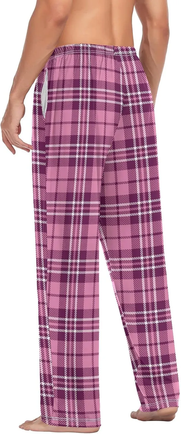 Plaid Decor Mens Pajama Pants Hot Pink Plaid Tartan Funny Pajama Bottoms for Men Lounge Pants S