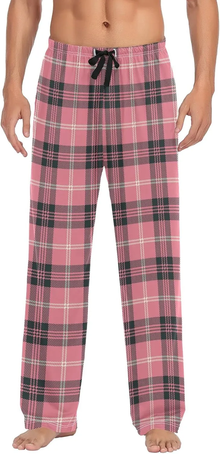 Plaid Mens Pajama Pants Pink Black White Funny Pajama Bottoms for Men Lounge Pants S