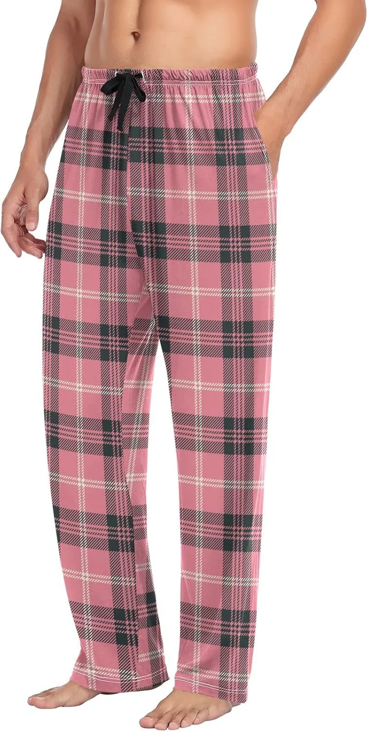Plaid Mens Pajama Pants Pink Black White Funny Pajama Bottoms for Men Lounge Pants S