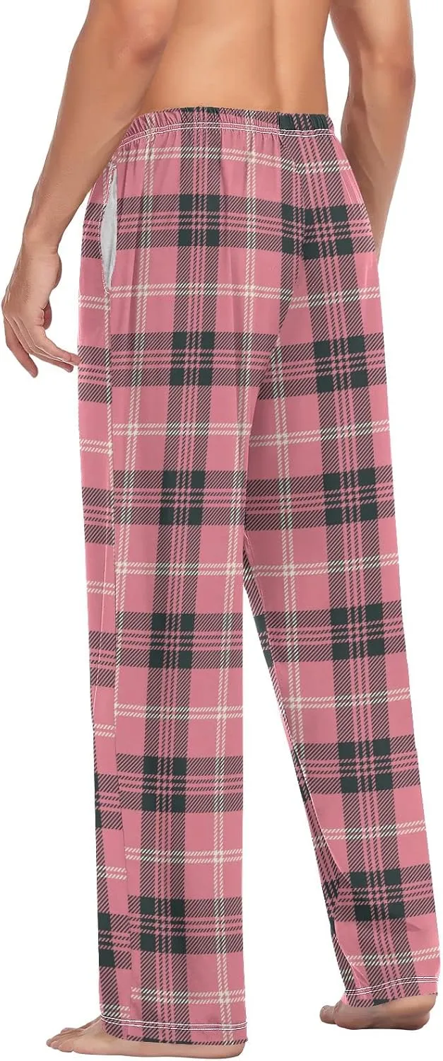 Plaid Mens Pajama Pants Pink Black White Funny Pajama Bottoms for Men Lounge Pants S
