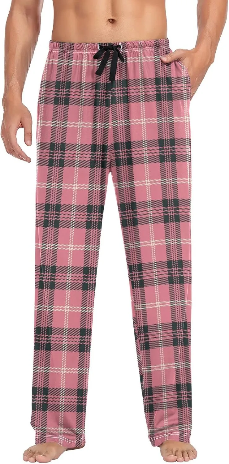 Plaid Mens Pajama Pants Pink Black White Funny Pajama Bottoms for Men Lounge Pants S