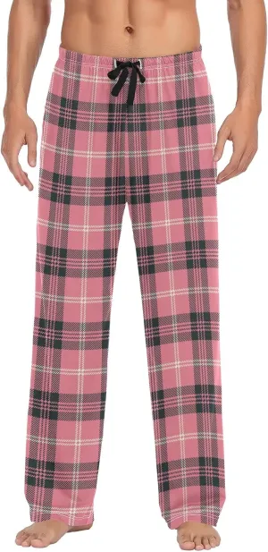 Plaid Mens Pajama Pants Pink Black White Funny Pajama Bottoms for Men Lounge Pants S