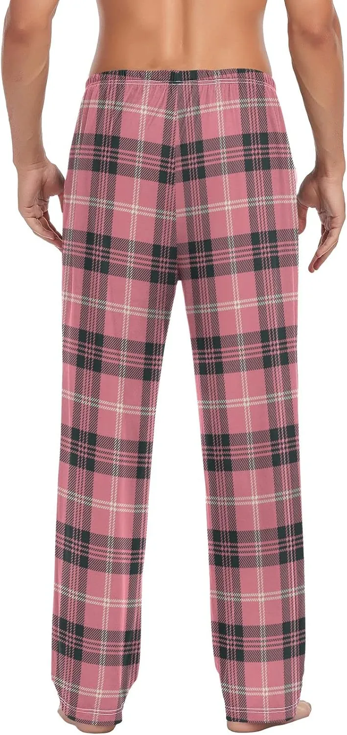 Plaid Mens Pajama Pants Pink Black White Funny Pajama Bottoms for Men Lounge Pants S
