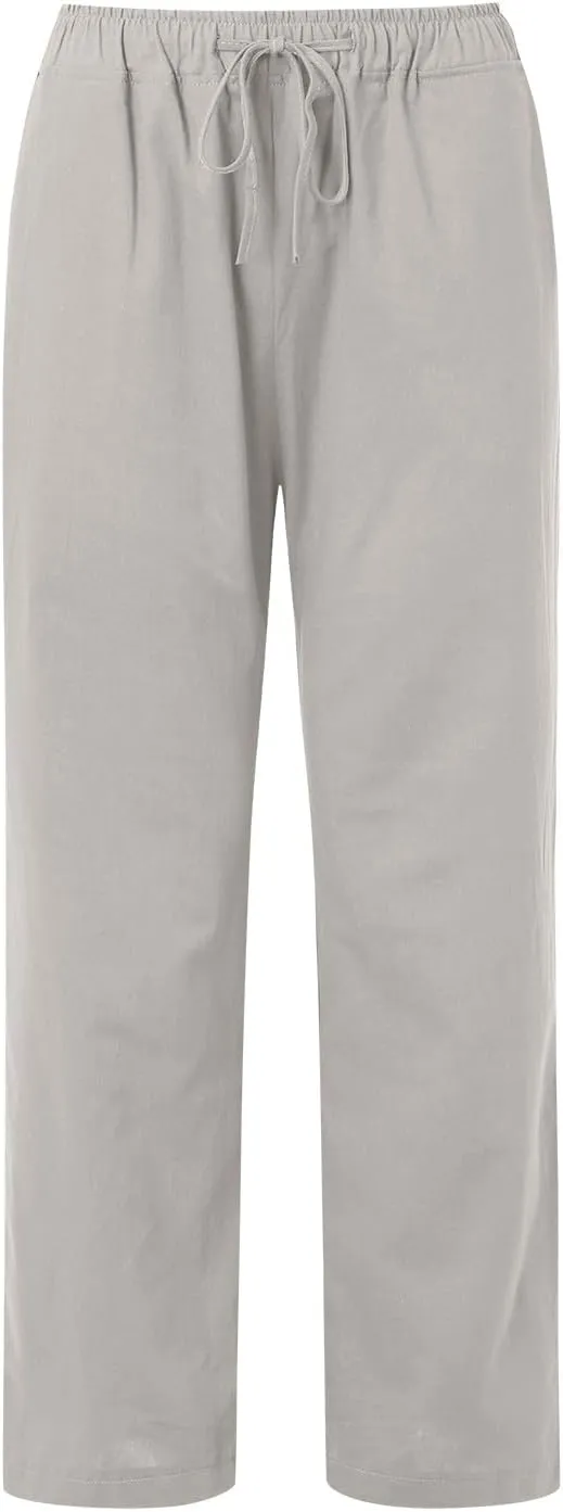 PTOLOCIF Cotton Linen Pants Women,Casual Linen High Waist Pants Wide Leg Palazzo Pants Drawstring Loose Fit Summer Pants