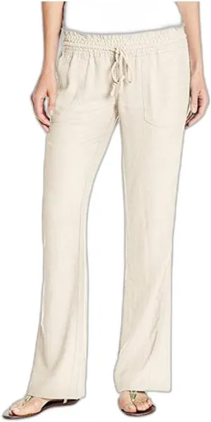 Pure Color Pants for Women Linen Drawstring Comfy Soft Trousers, Summer Wide Leg Beach Workout Slim Fit Flared Pants