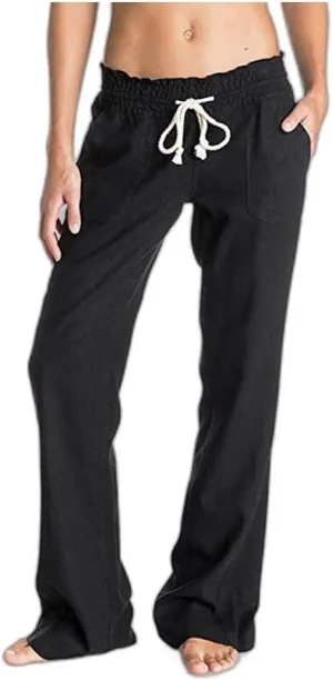 Pure Color Pants for Women Linen Drawstring Comfy Soft Trousers, Summer Wide Leg Beach Workout Slim Fit Flared Pants