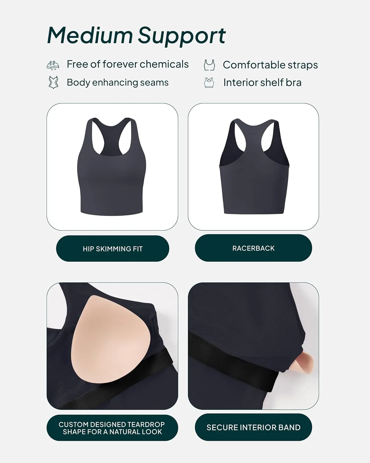 Racerback Workout Tank Tops for Women Built in Bra - Medium Support Scoop Athletic Tank Top Shelf Bra, HiPerform