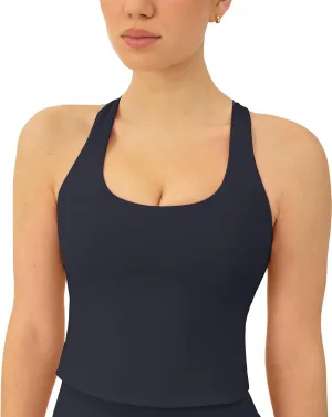 Racerback Workout Tank Tops for Women Built in Bra - Medium Support Scoop Athletic Tank Top Shelf Bra, HiPerform