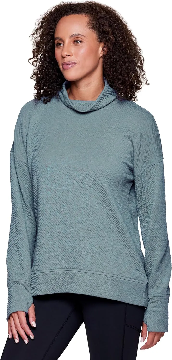RBX Active Women's Ultra Soft Quilted Cowl Neck Pullover Sweatshirt