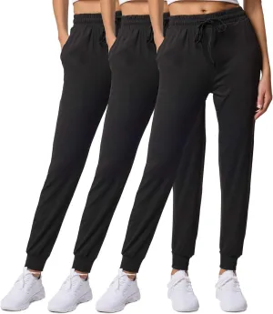Real Essentials 3 Pack: Women's Ultra-Soft Lounge Joggers Sweatpants Athletic Yoga Pants with Pockets (Available in Plus)