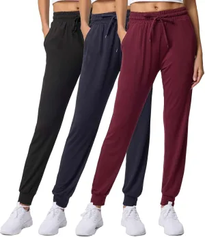 Real Essentials 3 Pack: Women's Ultra-Soft Lounge Joggers Sweatpants Athletic Yoga Pants with Pockets (Available in Plus)