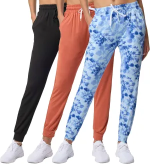 Real Essentials 3 Pack: Women's Ultra-Soft Lounge Joggers Sweatpants Athletic Yoga Pants with Pockets (Available in Plus)