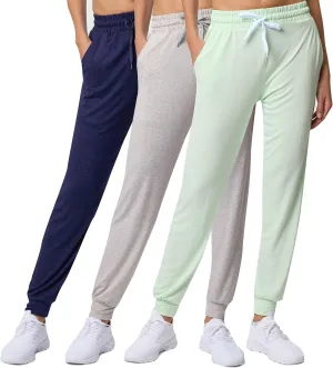 Real Essentials 3 Pack: Women's Ultra-Soft Lounge Joggers Sweatpants Athletic Yoga Pants with Pockets (Available in Plus)