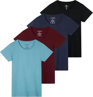 Real Essentials 4 Pack: Women's Classic-Fit Cotton Short-Sleeve Scoop Crew Neck T-Shirt (Available in Plus Size)