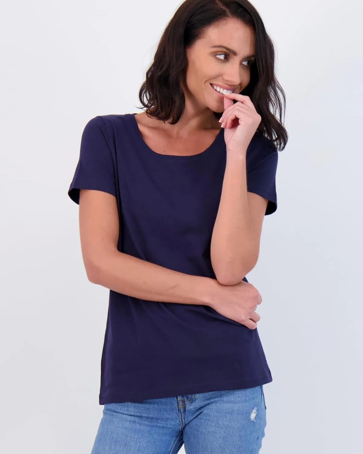 Real Essentials 4 Pack: Women's Classic-Fit Cotton Short-Sleeve Scoop Crew Neck T-Shirt (Available in Plus Size)