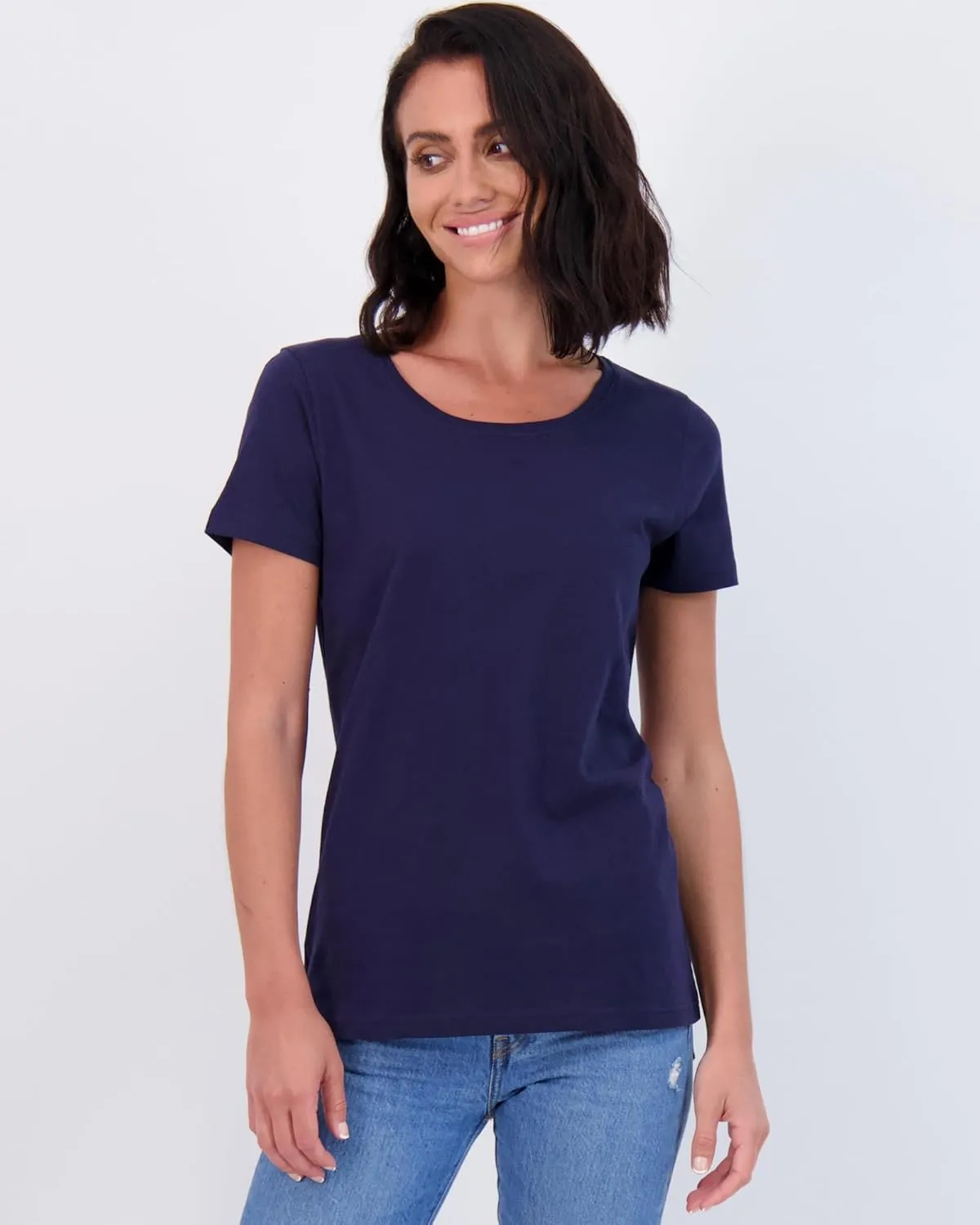 Real Essentials 4 Pack: Women's Classic-Fit Cotton Short-Sleeve Scoop Crew Neck T-Shirt (Available in Plus Size)