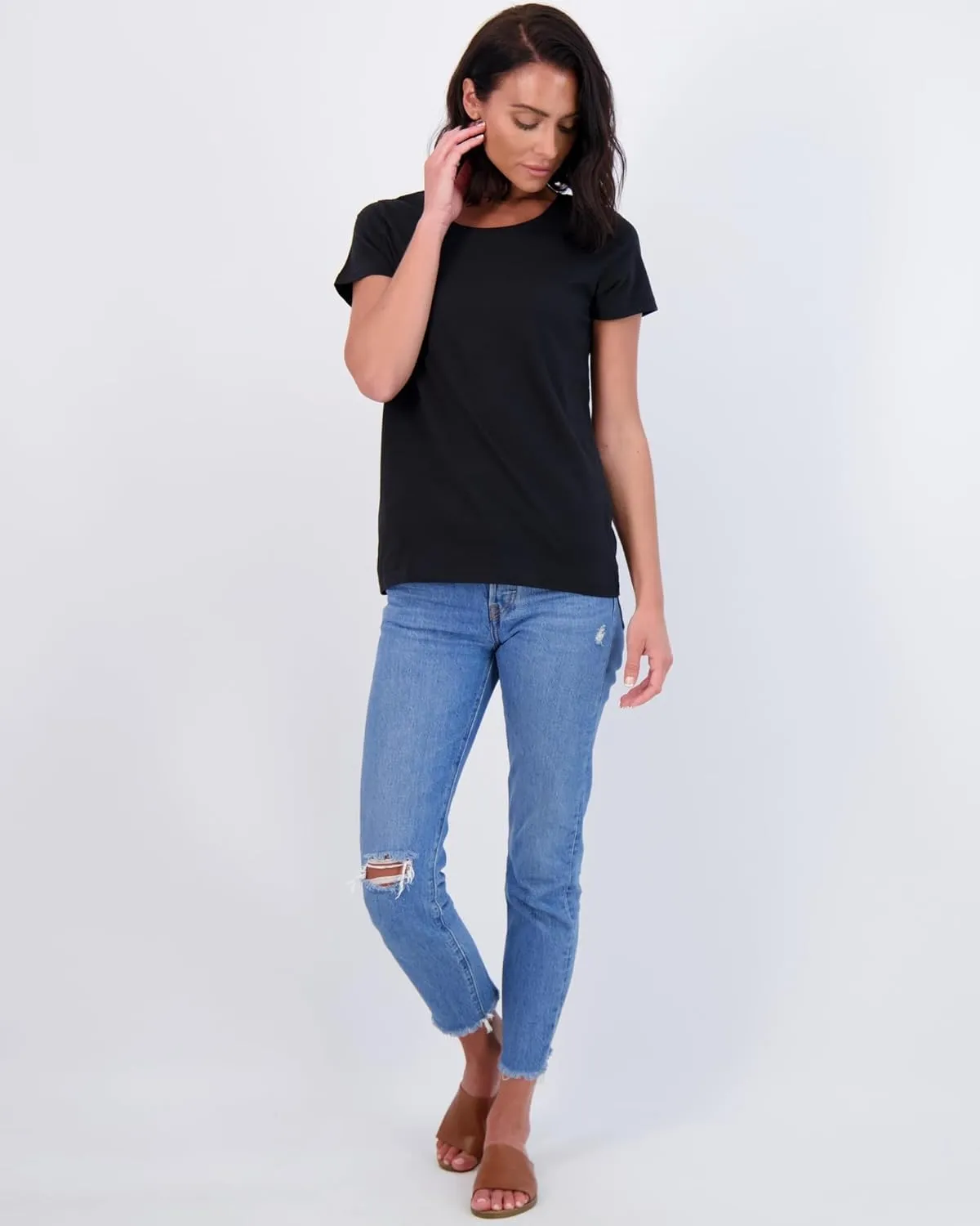 Real Essentials 4 Pack: Women's Classic-Fit Cotton Short-Sleeve Scoop Crew Neck T-Shirt (Available in Plus Size)