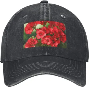 Red Geraniums Unisex Baseball Cap Breathable Cotton Trucker Hat Classic Denim Dad Hat Summer Sun Hat