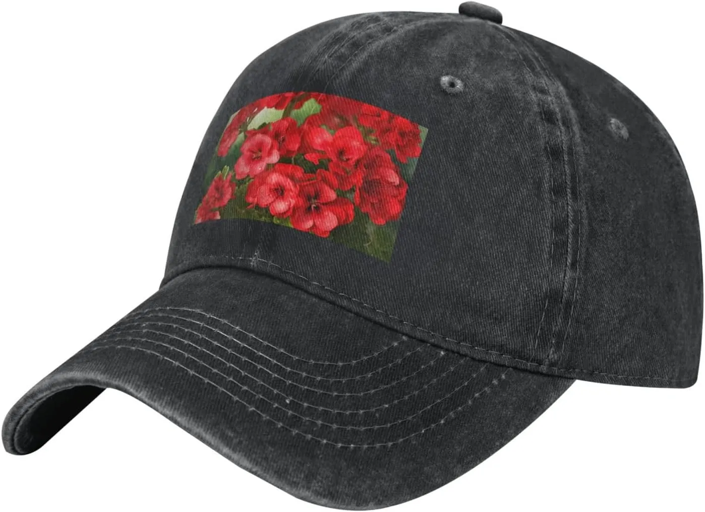 Red Geraniums Unisex Baseball Cap Breathable Cotton Trucker Hat Classic Denim Dad Hat Summer Sun Hat