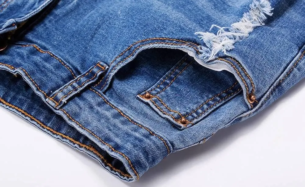 roswear Women's Ripped Denim Destroyed Mid Rise Stretchy Bermuda Shorts Jeans