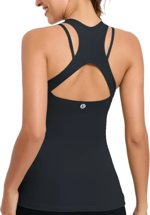 RUNNING GIRL Workout Tank Tops with Built in Bras for Women,Compression Shirt Strappy Back Athletic Yoga Tops