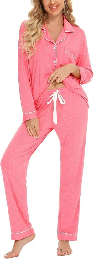 Samring Pajamas Women's Long Sleeve Sleepwear Button Down Pj Sets Soft Loungewear Pajama Set for Women S-XXL