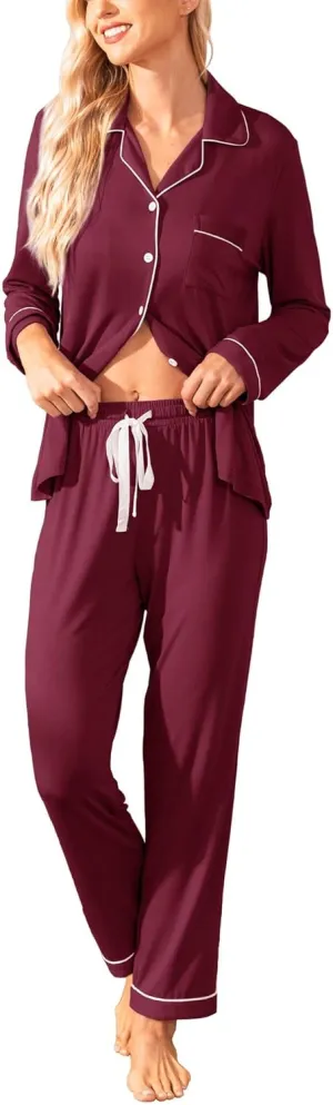 Samring Pajamas Women's Long Sleeve Sleepwear Button Down Pj Sets Soft Loungewear Pajama Set for Women S-XXL