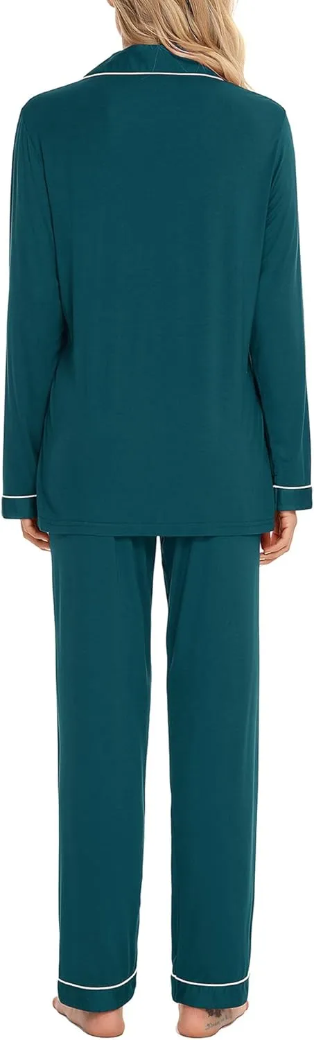 Samring Pajamas Women's Long Sleeve Sleepwear Button Down Pj Sets Soft Loungewear Pajama Set for Women S-XXL