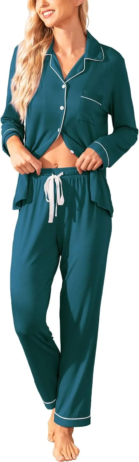 Samring Pajamas Women's Long Sleeve Sleepwear Button Down Pj Sets Soft Loungewear Pajama Set for Women S-XXL
