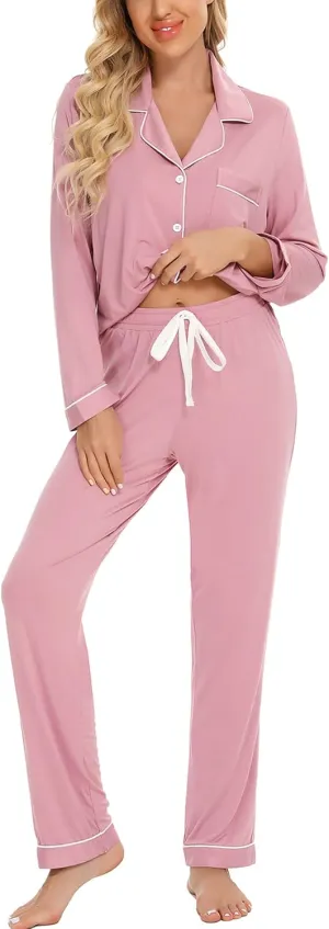 Samring Pajamas Women's Long Sleeve Sleepwear Button Down Pj Sets Soft Loungewear Pajama Set for Women S-XXL