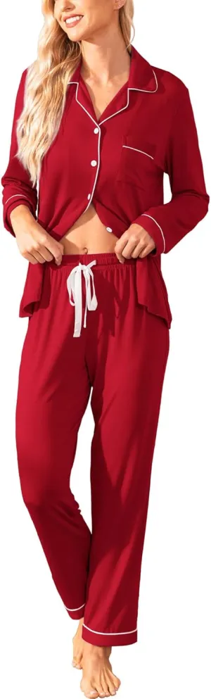 Samring Pajamas Women's Long Sleeve Sleepwear Button Down Pj Sets Soft Loungewear Pajama Set for Women S-XXL