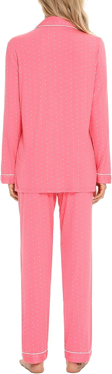 Samring Pajamas Women's Long Sleeve Sleepwear Button Down Pj Sets Soft Loungewear Pajama Set for Women S-XXL