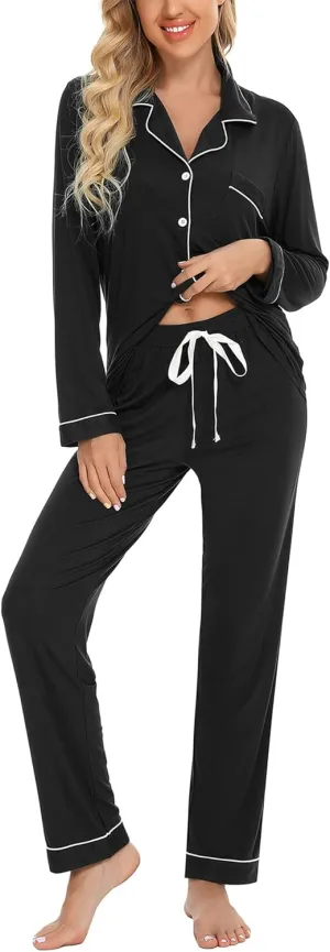 Samring Pajamas Women's Long Sleeve Sleepwear Button Down Pj Sets Soft Loungewear Pajama Set for Women S-XXL
