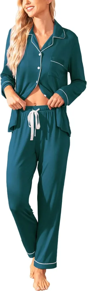 Samring Pajamas Women's Long Sleeve Sleepwear Button Down Pj Sets Soft Loungewear Pajama Set for Women S-XXL