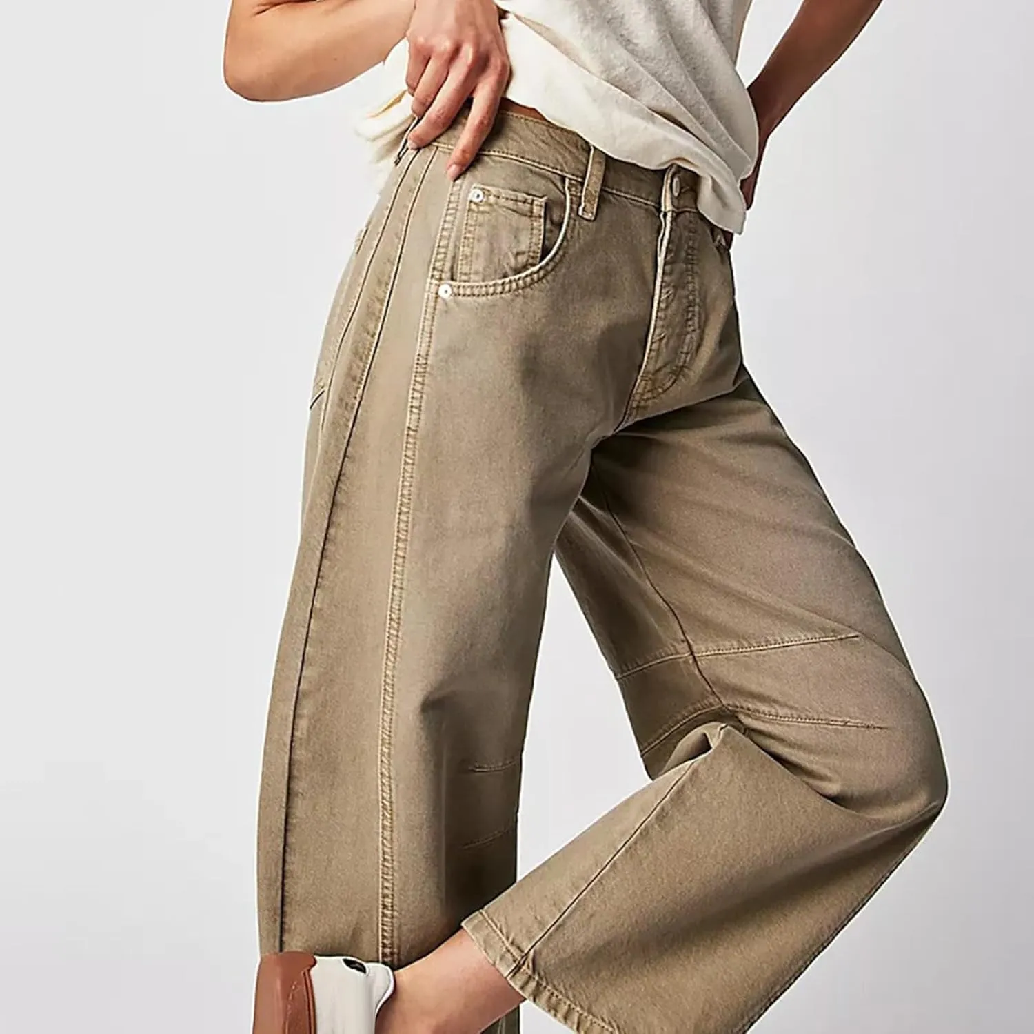 sdbrld Boyfriend Barrel Jeans Women,Womens Baggy Mid Rise Jeans Wide Leg Y2k Denim Harem Cropped Pant Vintage Barrel Jeans