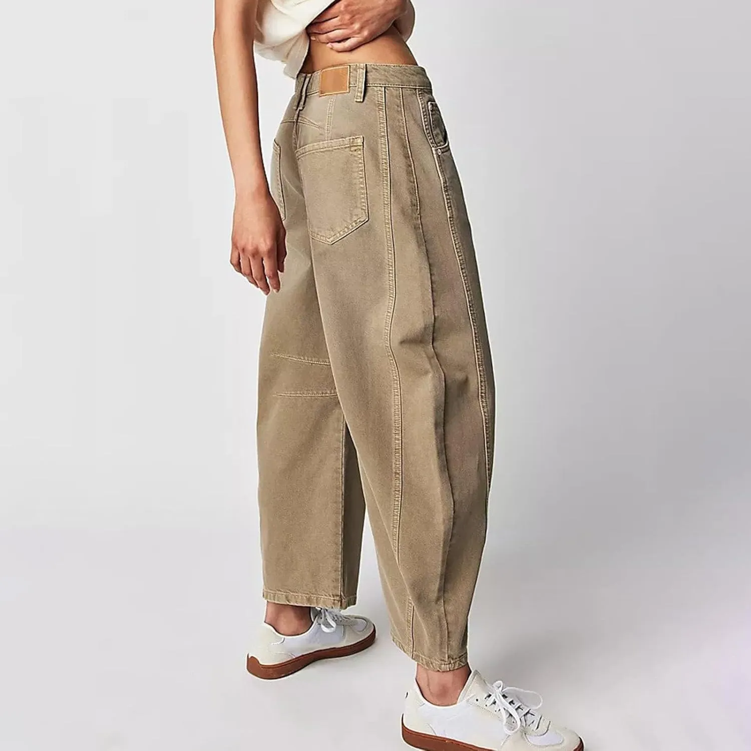 sdbrld Boyfriend Barrel Jeans Women,Womens Baggy Mid Rise Jeans Wide Leg Y2k Denim Harem Cropped Pant Vintage Barrel Jeans