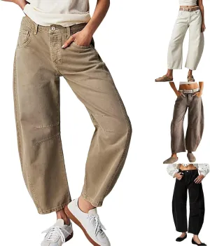 sdbrld Boyfriend Barrel Jeans Women,Womens Baggy Mid Rise Jeans Wide Leg Y2k Denim Harem Cropped Pant Vintage Barrel Jeans
