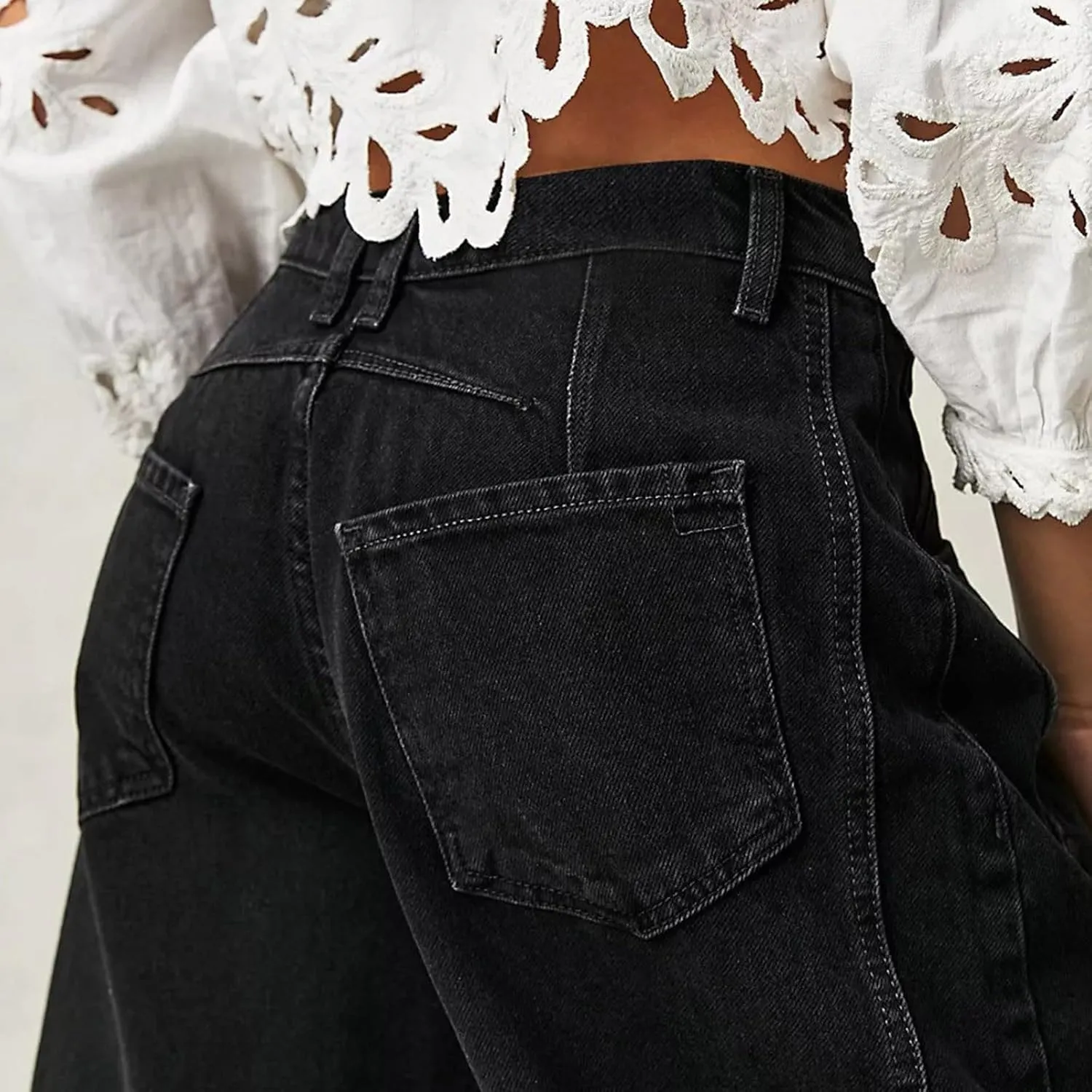 sdbrld Boyfriend Barrel Jeans Women,Womens Baggy Mid Rise Jeans Wide Leg Y2k Denim Harem Cropped Pant Vintage Barrel Jeans