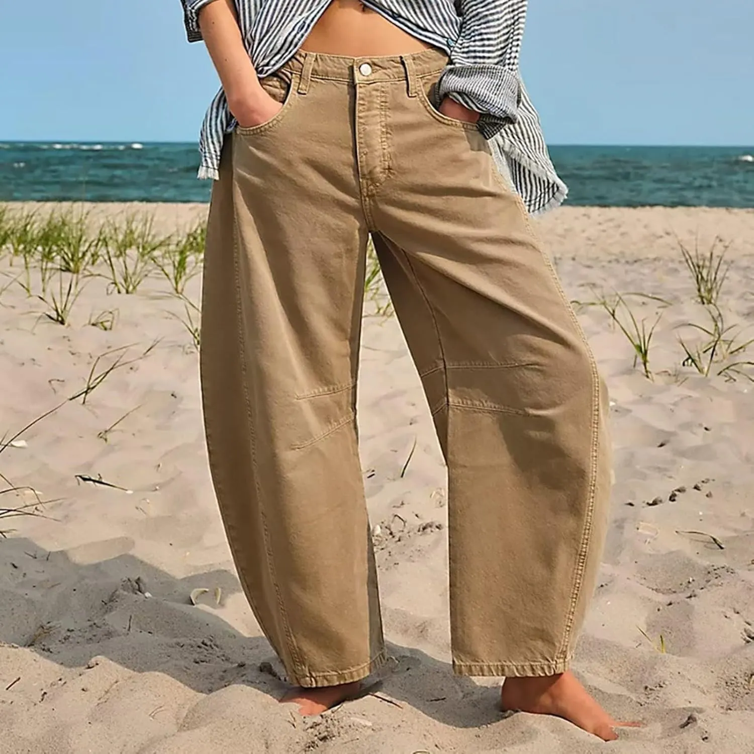 sdbrld Boyfriend Barrel Jeans Women,Womens Baggy Mid Rise Jeans Wide Leg Y2k Denim Harem Cropped Pant Vintage Barrel Jeans